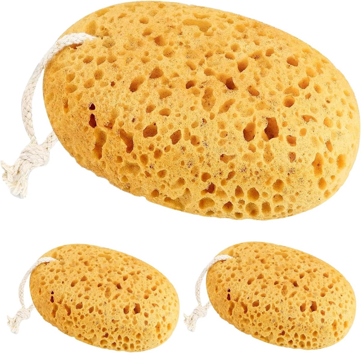 SnelShoppen - 3 Stuks Natuurlijke Bad Sponsen - Ultra Zacht Exfoliërende Lichaamsponsen - Hypoallergeen voor Gevoelige Huid - Perfect voor Kinderen -