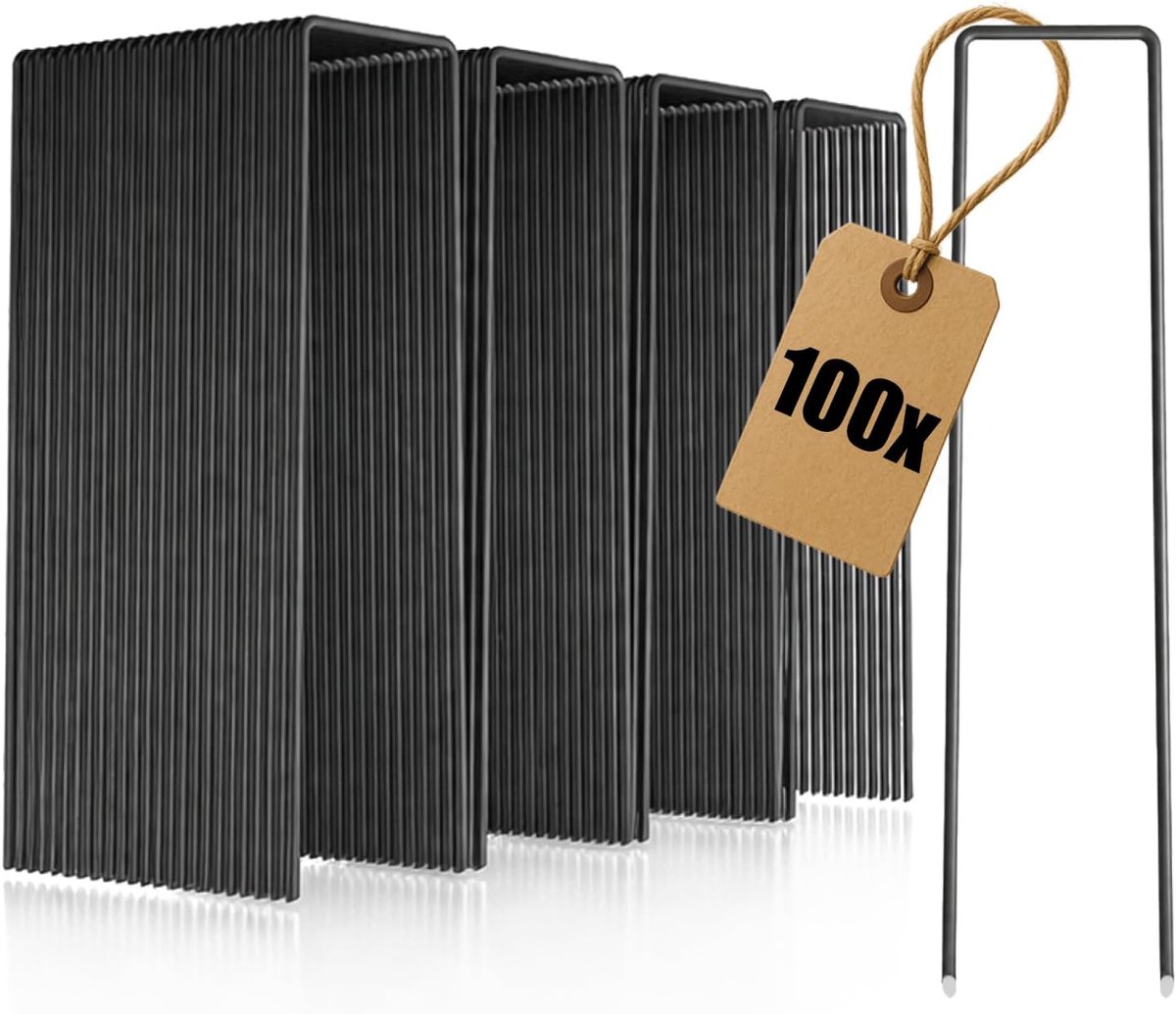 SnelShoppen - 100x Carbon Stalen Grondankers - Robuuste Grondpennen voor het Bevestigen van Onkruiddoek en Vloeren - Tuin en Camping Gebruik - Vierkan