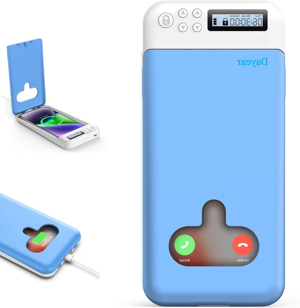 Lockable Telefoonopslagbox voor Kinderen en Studenten, Zelfbeheersing, Geschikt voor Android/iPhone tot 6.7 Inch, Blauw
