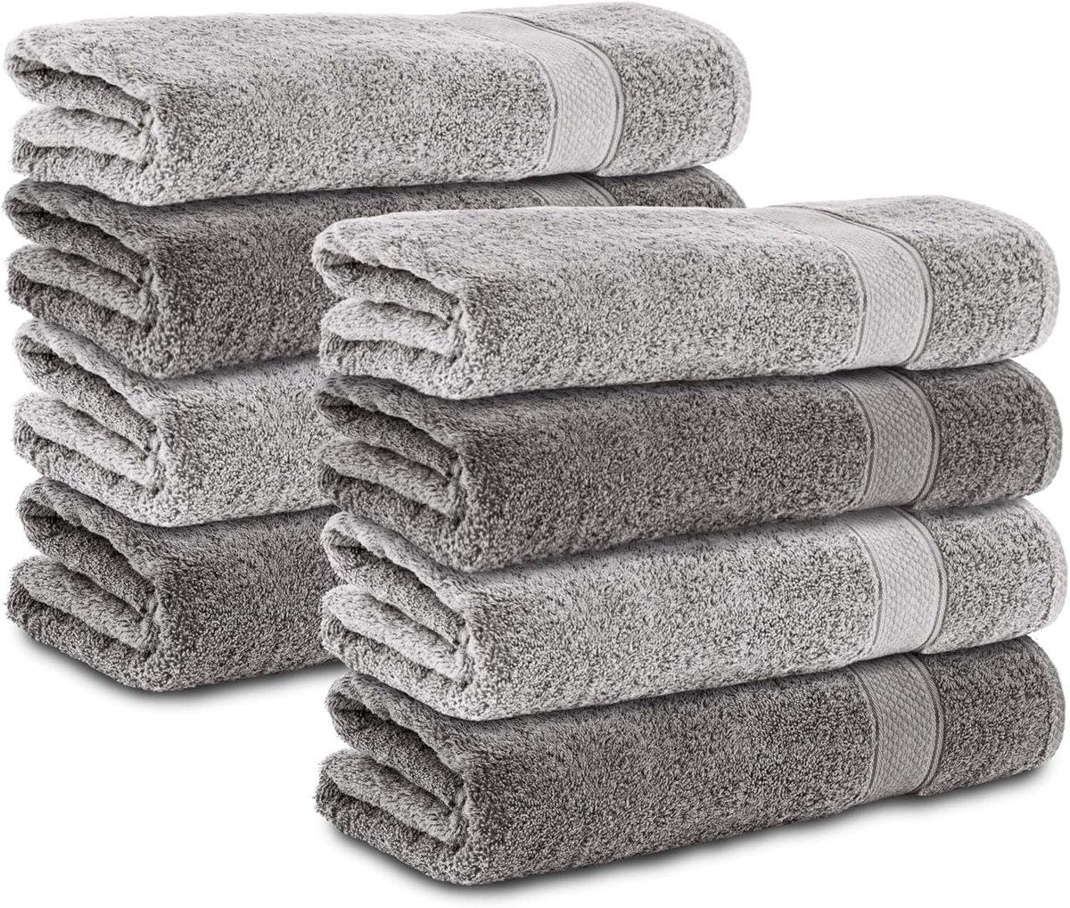 SnelShoppen - Set van 8 Handdoeken 50x100 cm - 100% Katoen - Zachte en Absorberende Terrydoeken - Anthraciet Grijs/Zilver - Perfect voor Badkamer, Keu