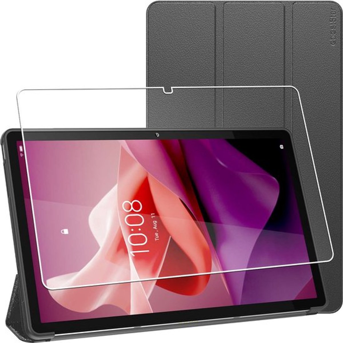 ebestStar - Hoes geschikt voor Lenovo Tab P12 (2023), Slimme Hoes met Magnetische Flip Bescherming, Siliconen, Zwart + Gehard Glas