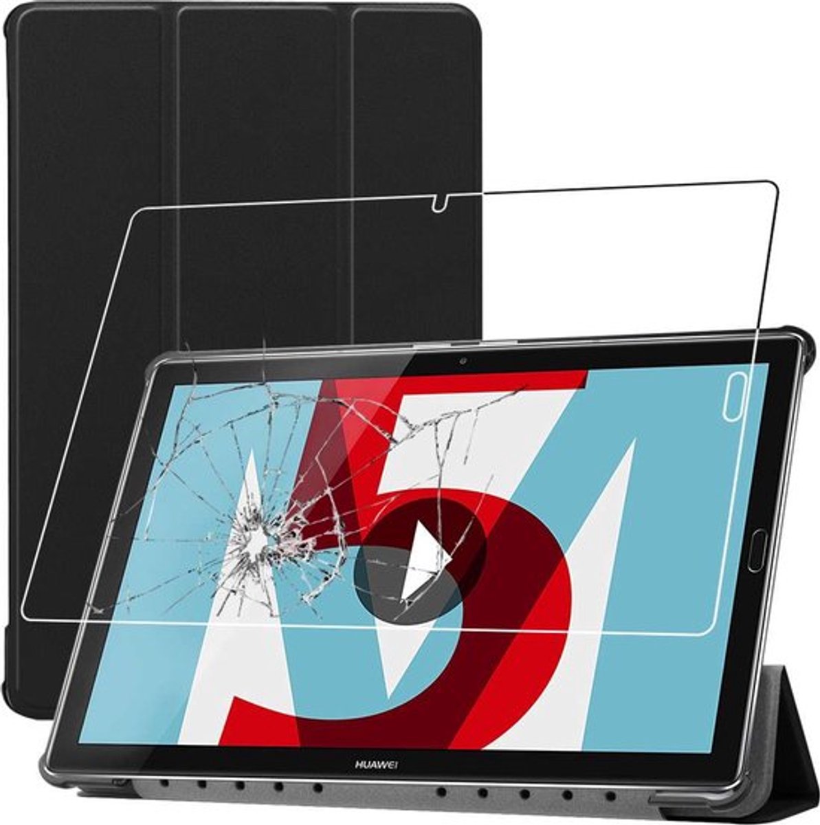ebestStar - Hoes geschikt voor Huawei MediaPad M5 10.8, Slanke Design PU Lederen Etui, Automatische Slaap/Wake, SmartCase hoesje, Zwart + Gehard Glas