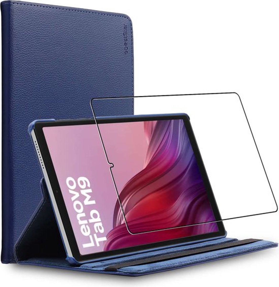 ebestStar - Hoes geschikt voor Lenovo Tab M9, Roterende Etui, Case, 360° Draaibaar hoesje, Donkerblauw + Gehard Glas