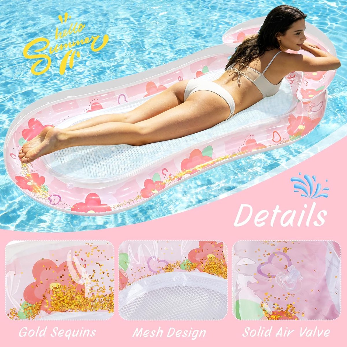 SnelShoppen - Water Hammock met Net, Draagbare en Duurzame Zwembad Lounger, Perfect voor Fotografie, Zwembad Feest, Zwembadmat, Net, Opblaasbare Pool
