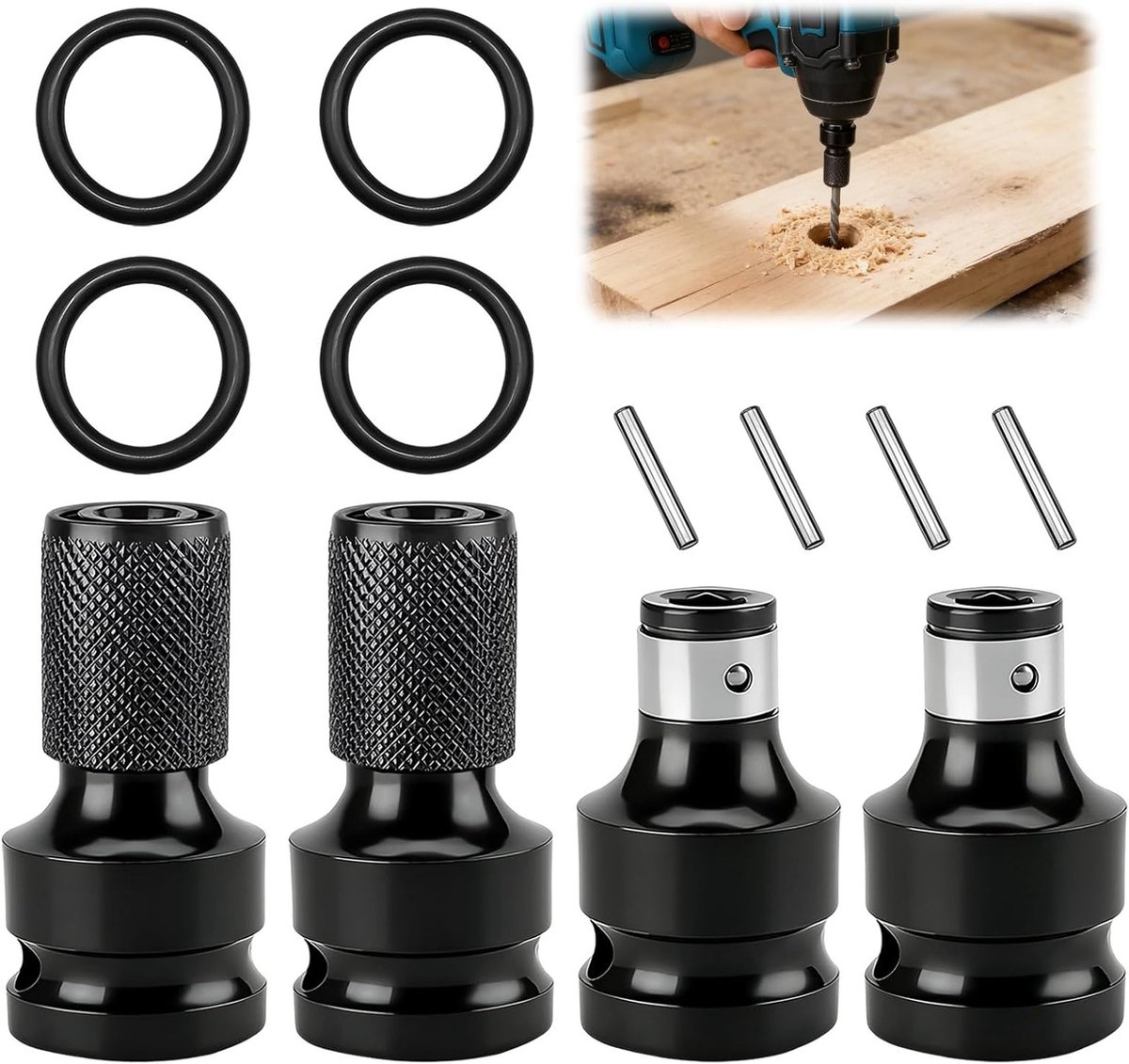 Set van 4 Schroevendraaier Bit Adapters, 1/2 naar 1/4 Inch voor Diverse Gereedschappen, Betrouwbare Impact Schroevendraaier en Precisie Adapter voor Klusprojecten