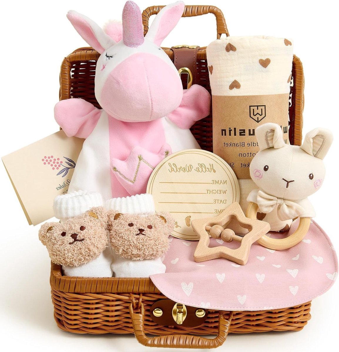 Cadeauset voor pasgeborenen, perfect als babyshower cadeau voor jongens en meisjes, inclusief schattige items