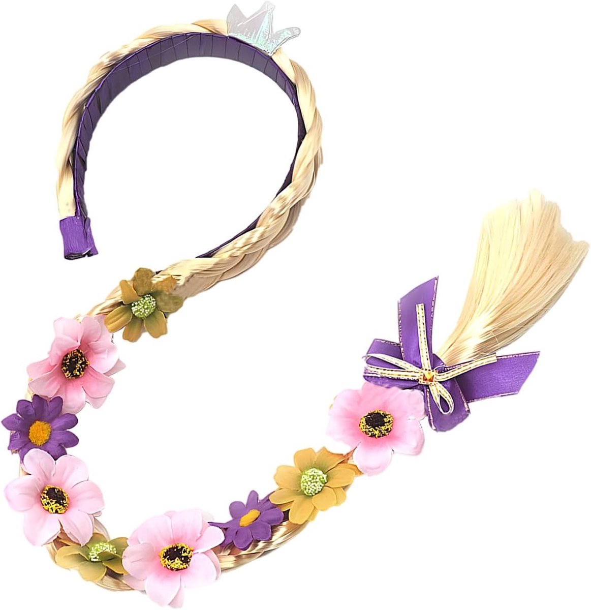 Gevlochten prinsessenpruik voor meisjes met haarband, perfect voor carnaval, verjaardagsfeest en cosplay kostuumaccessoires