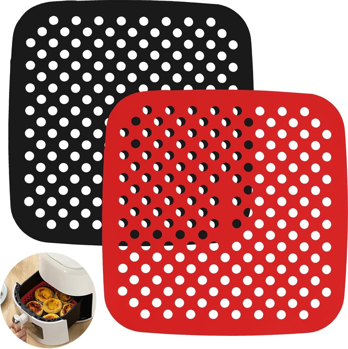 SnelShoppen - Pack van 2 Siliconen Air Fryer Matten, Herbruikbaar, Anti-aanbak Coating voor Air Fryer, Stoomkoker en Cakevormen - Keuken Essentieel