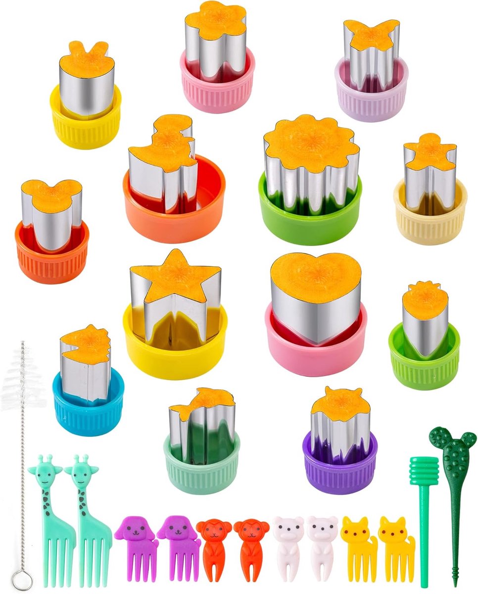 SnelShoppen - 26-delige Mini Koekjesuitsteeksets voor Kinderen - RVS Groente en Fruit Snijders - Inclusief Dinosaurussen, Sterren, Bloemen en Meer - P
