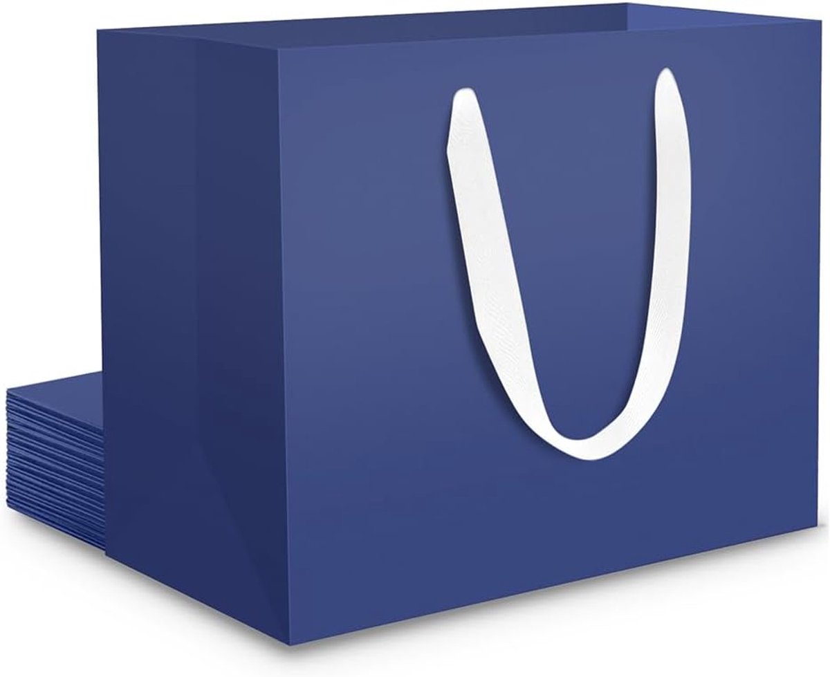 SnelShoppen - Set van 10 Donkerblauwe Papier Gift Bags 230GSM - Kleine Kraft Papieren Tassen 22x10x18cm - Stevige Cadeauzakken voor Mannen, Feest, Ver