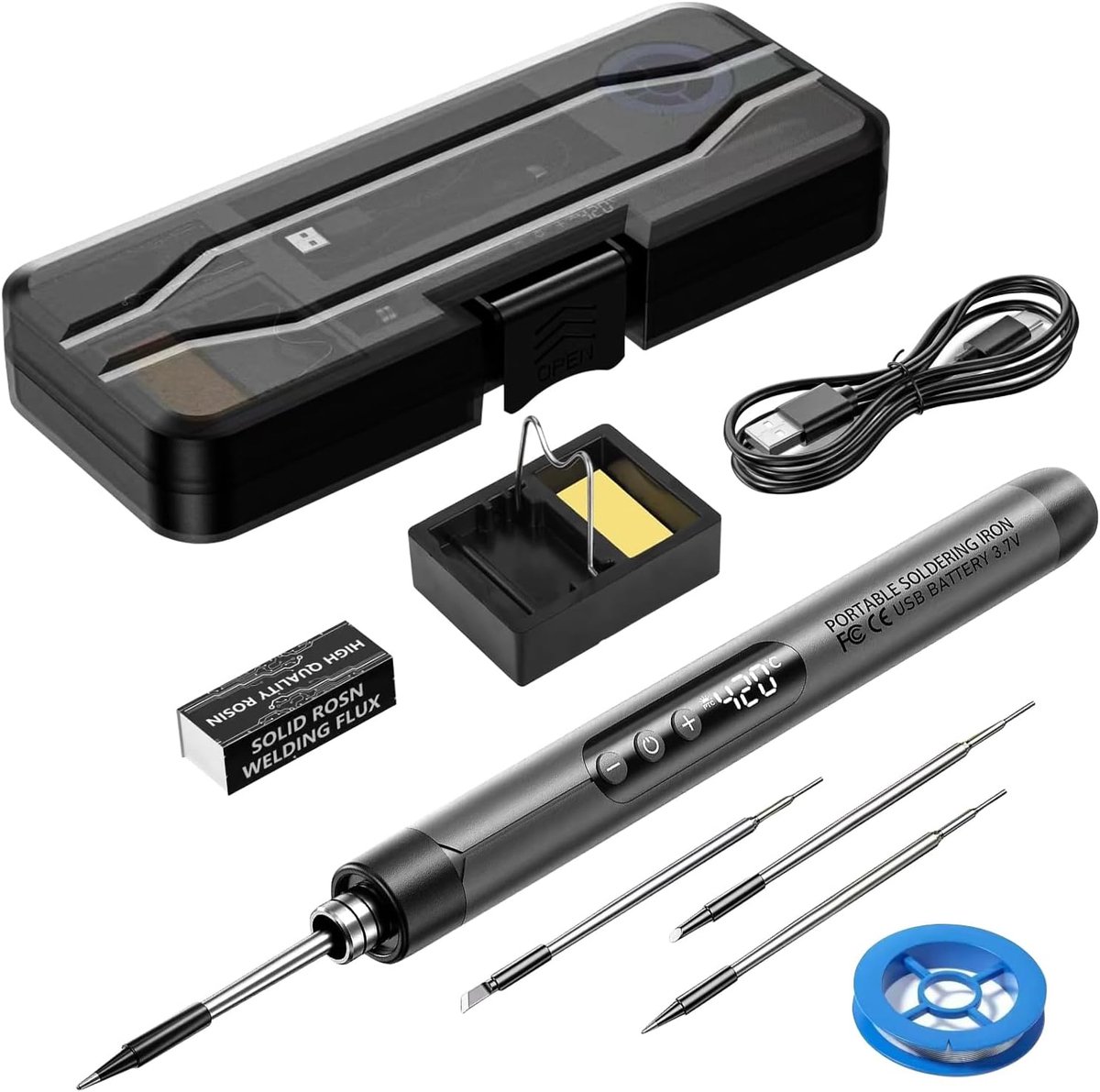 SnelShoppen - Draadloze USB Oplaadbare Lötkolbenset met LCD, Temperatuur Instelbaar 260-460°C, Inclusief 3 Lötdots, Lötdraad en Volledige Soldering Ki