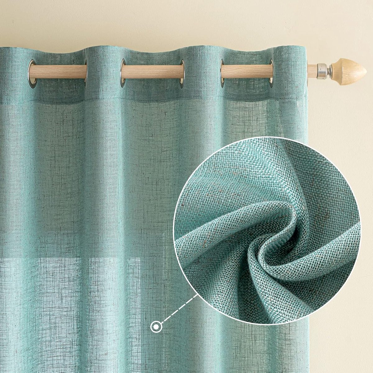 SnelShoppen - Modern Linnen Transparante Gordijnen voor Keuken, Woonkamer, Slaapkamer, Eetkamer - 2 Stuks 140 x 245 cm Turquoise - Hoge Kwaliteit, Kre