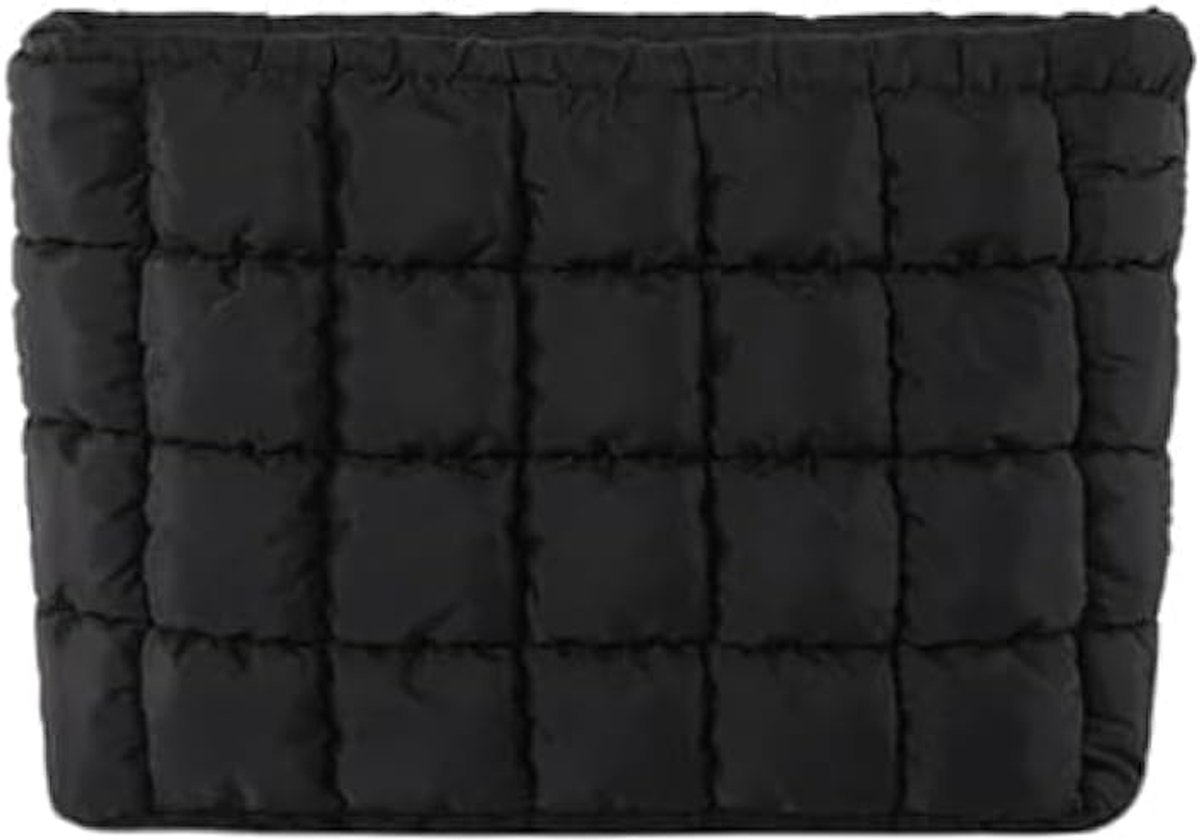 SnelShoppen - Puffy Padded Makeup Bag, Cosmetica Organizer, Reistas Toilettas voor Vrouwen, Ruim, Zacht en Stylish, Roze en Zwart, Perfect voor Reizen