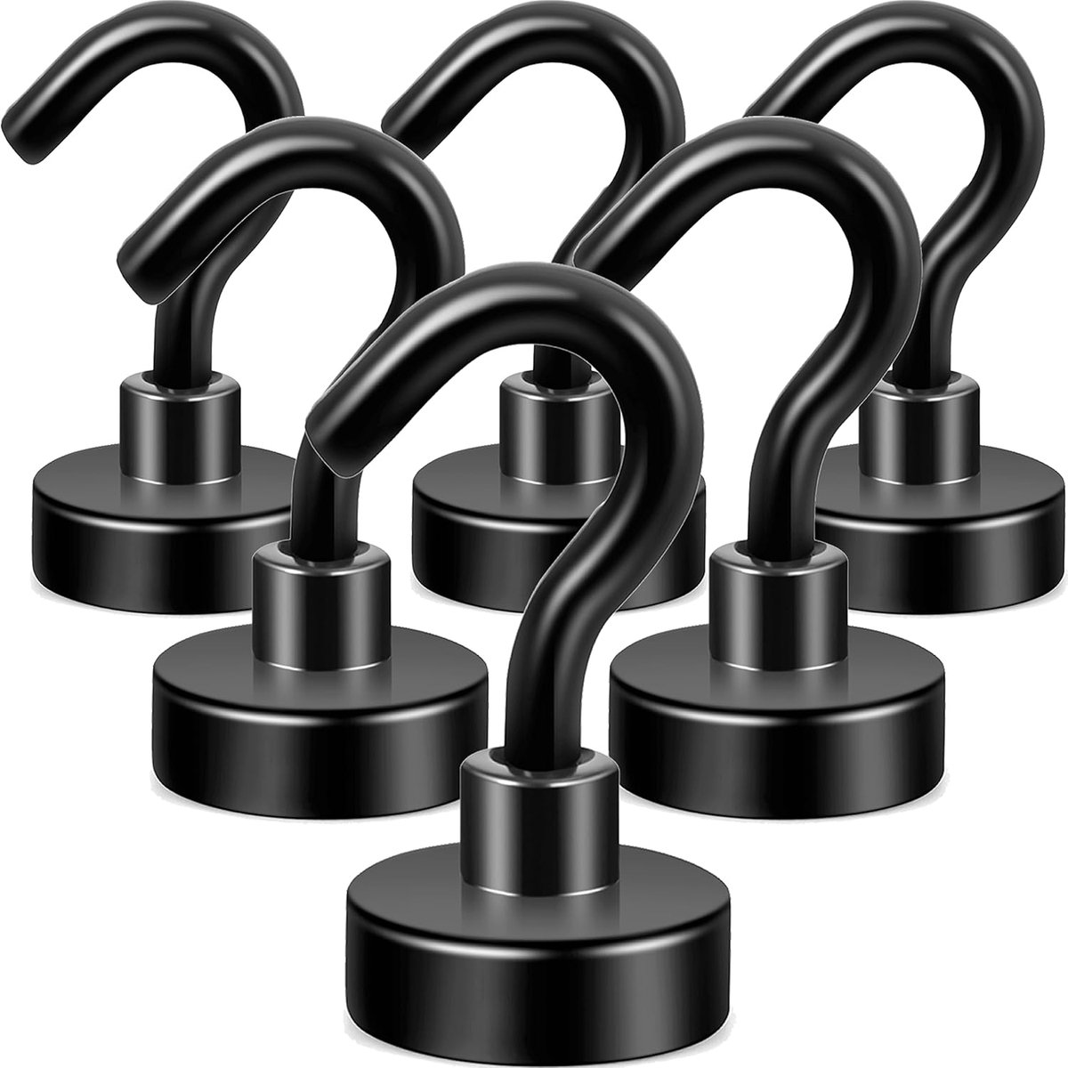 SnelShoppen - Neosmuk Magnetische Haken 10kg - Super Sterke Magneten met Haak voor Koelkast, Ramen, Gordijnen, Handdoeken, 6 Stuks - Zwart - Robuust e