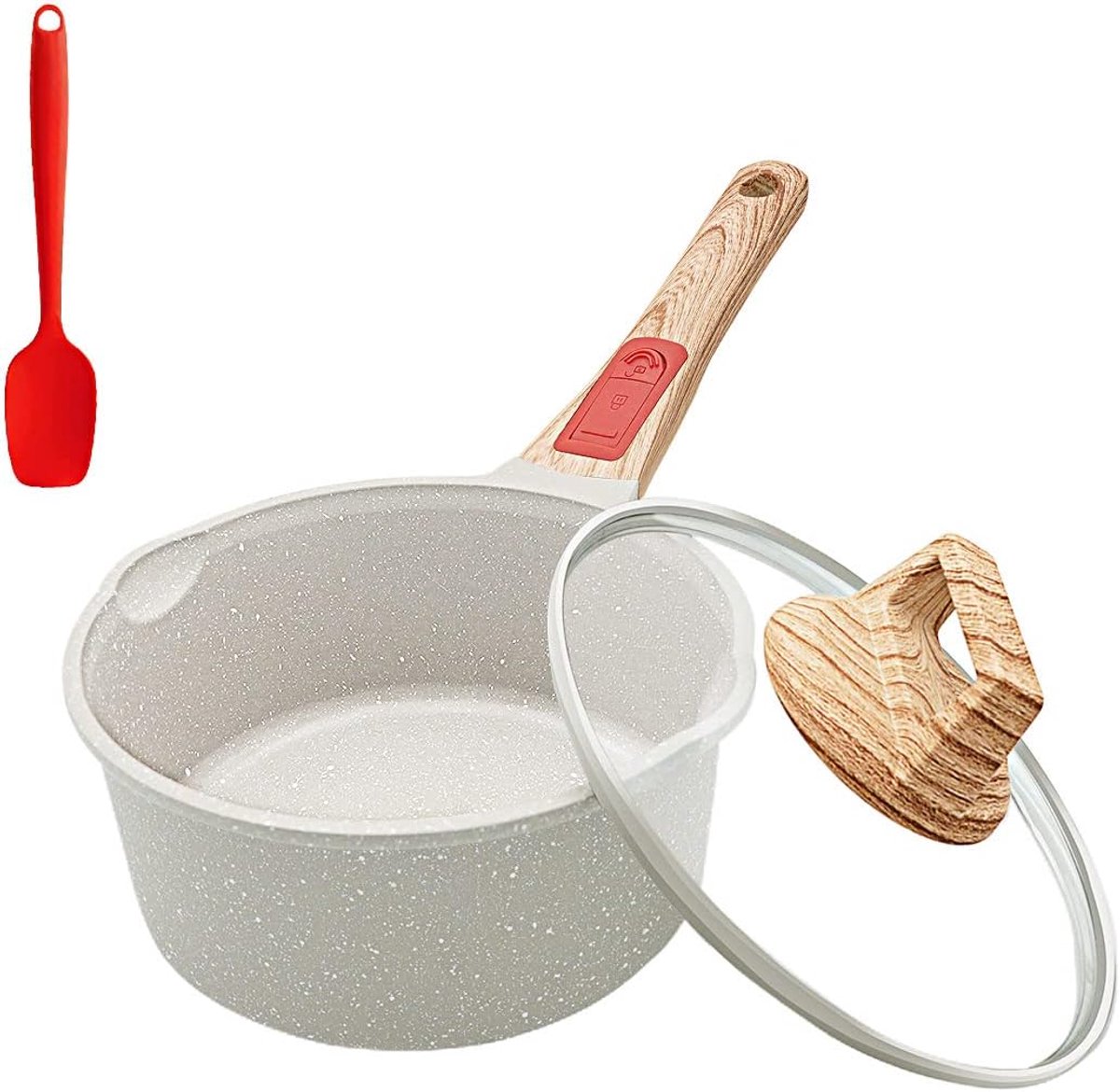 SnelShoppen - Non-stick Kasserolle 16cm met Deksel, 1.5L Graniet Coating, Afneembare Handgreep, Geschikt voor Alle Hobs, Vaatwasser- en Ovenbestendig