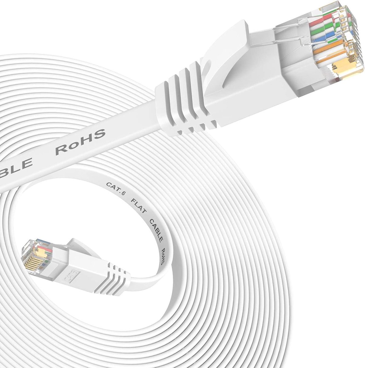 SnelShoppen - Ethernet Kabel 2m Cat 6 LAN Kabel Hoog Snelheid Plat Netwerk Kabel RJ45 Stekker Wit Geschikt voor Router Modem Laptop Ideaal voor Gaming