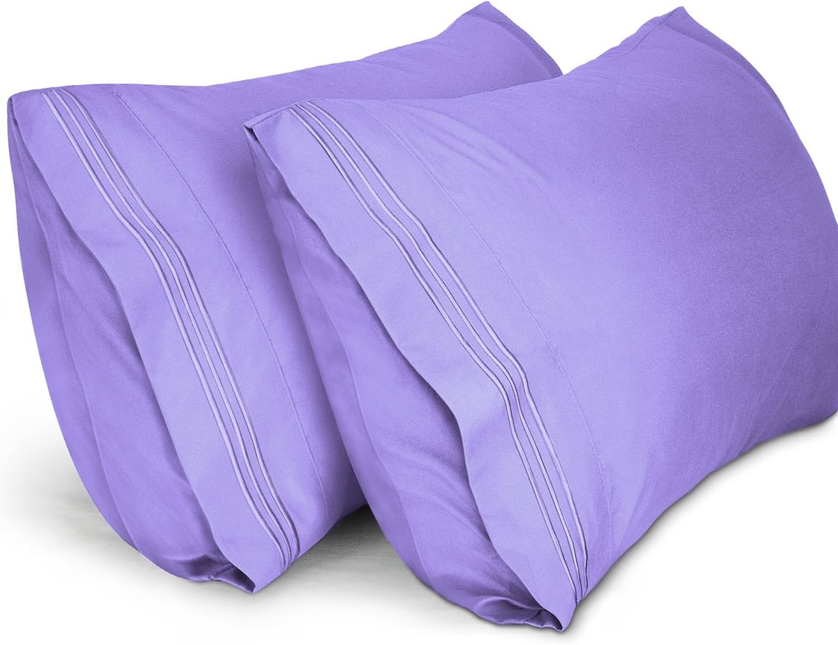 SnelShoppen - Kussenhoezen Set van 2, 50 x 70 cm, Geborduurd, Zacht Microfiber, Machinewasbaar, Kreukvrij, Ademend, Lichtpaars, Ideaal voor Woonkamer