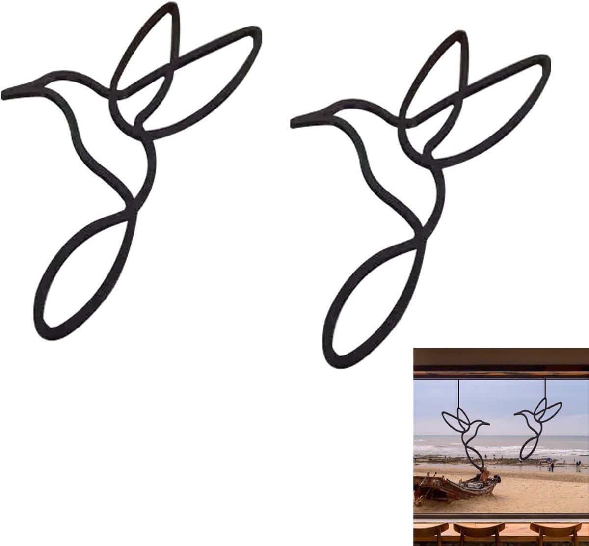 Hangende raamdecoratie met minimalistische lijnen, creatieve vogelversiering en moderne stijl - 2 stuks voor sfeervolle ramen