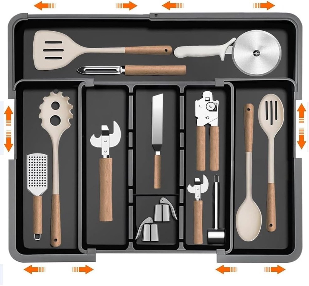 Uitbreidbare Bestekbak - Lade Organizer - Keuken Lades Ordenen - Verstelbare Afmetingen - 33-56 cm - Zwart