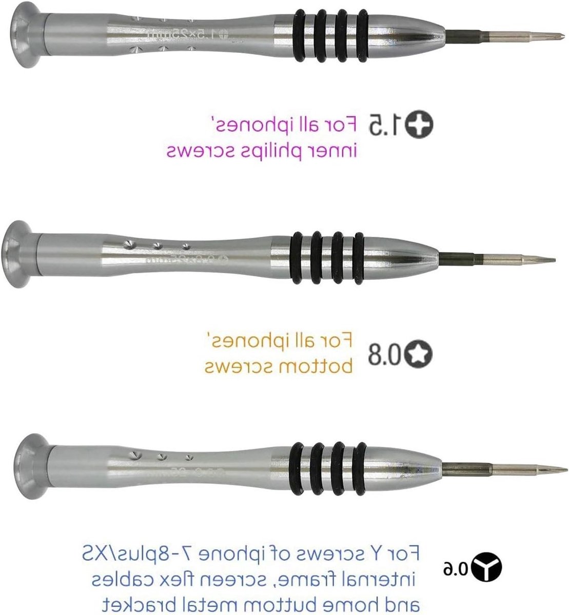 Complete Reparatieset voor Smartphones met Schroevendraaiers, PH000, P2 Pentalobe en Y000 Tri-Wing, Geschikt voor iPhone X, 8, 7 en Meer, Inclusief 1.5mm en 0.8mm Schroevendraaiers