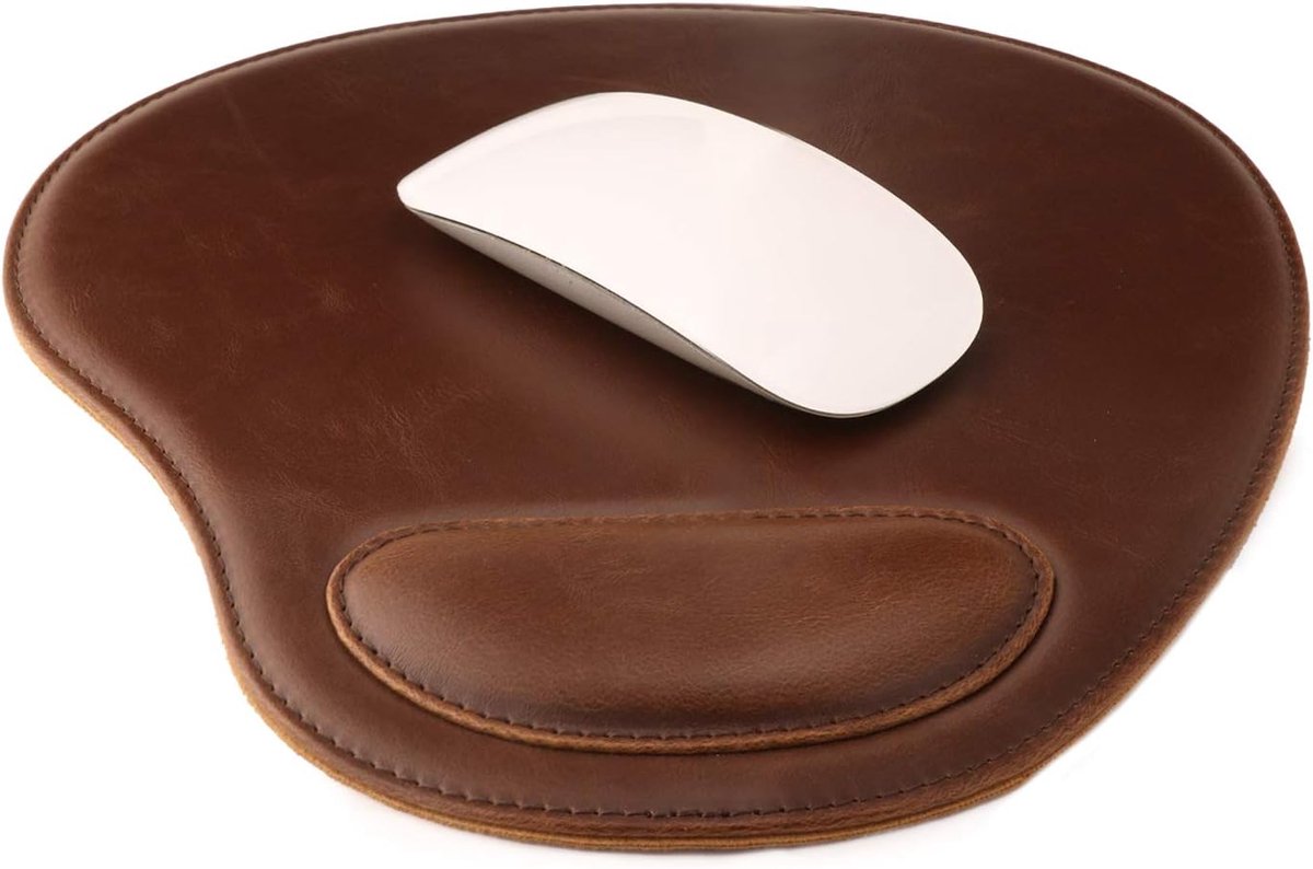 Thijox - Londo Lederen Ovale Muismat met Polssteun - Hoogwaardig Leer - Donkerbruin - Ergonomisch en Stijlvol voor Thuis en Kantoor