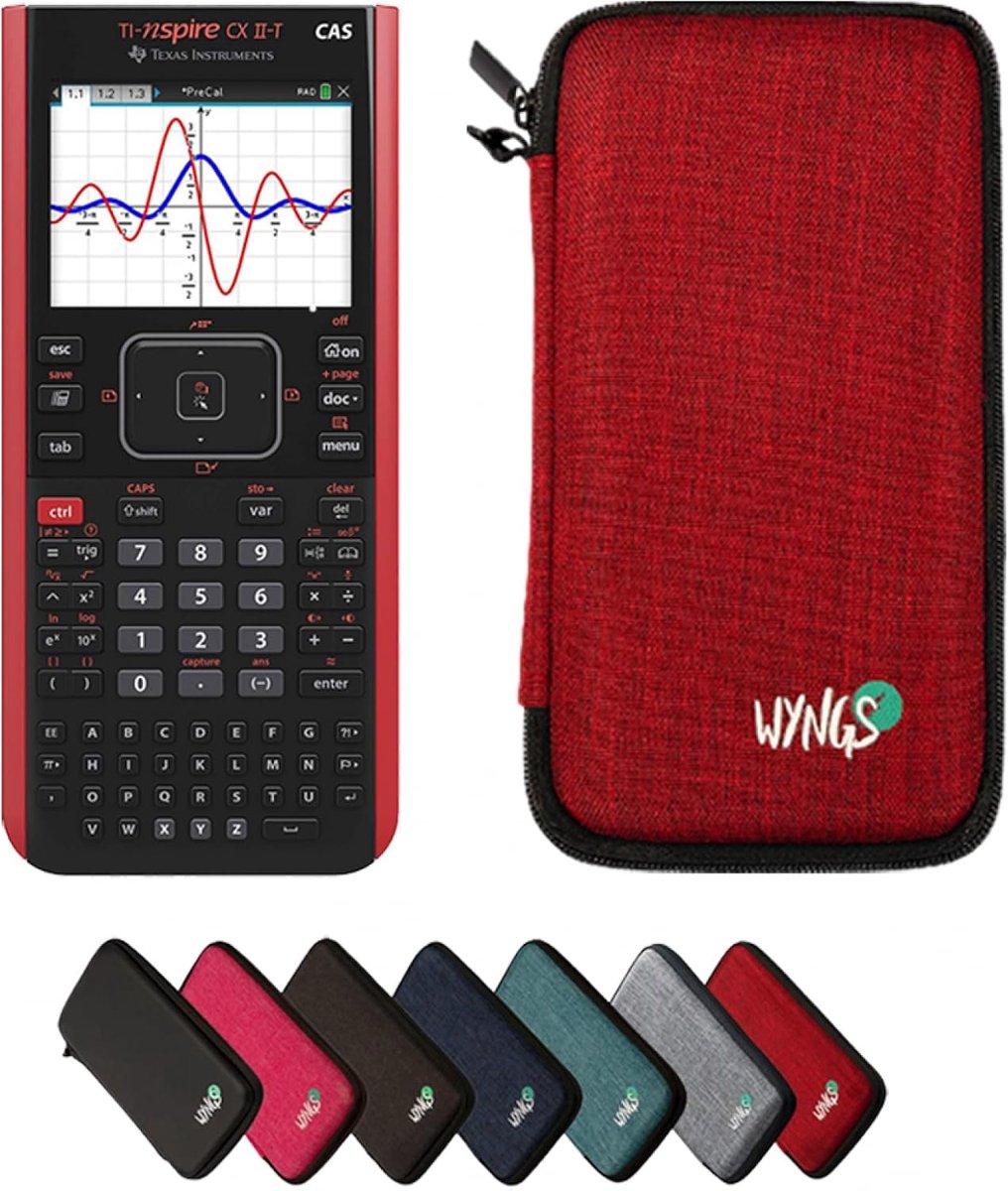 SnelShoppen - Grafische Rekenmachine TI-Nspire CX II-T CAS met WYNGS Beschermcase Rood - Ideaal voor School, Universiteit en Kantoor