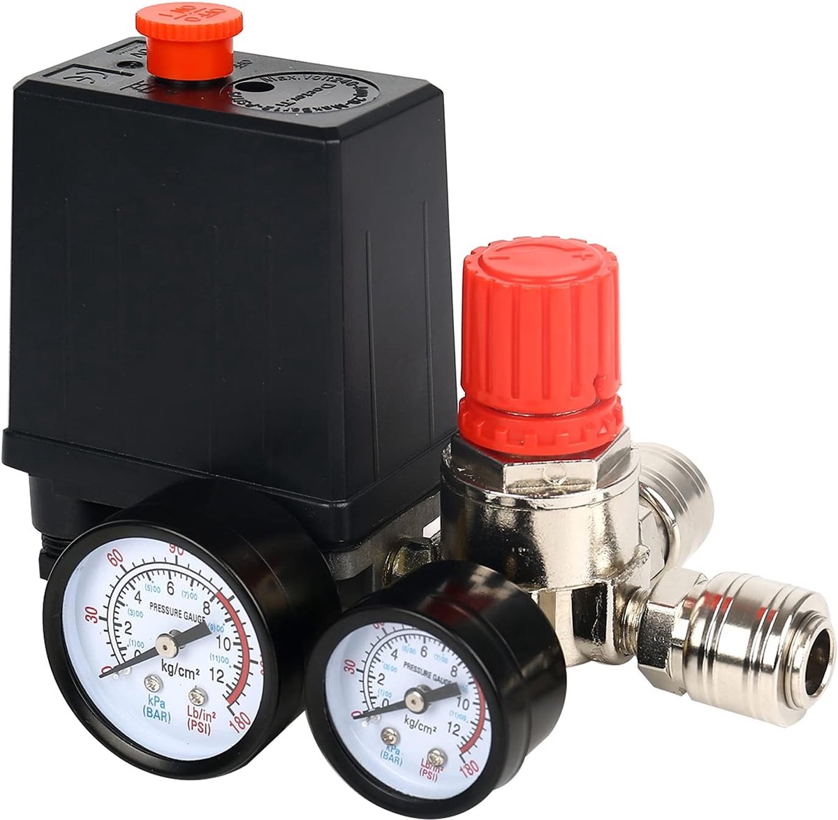 Thijox - Drukschakelaar Luchtcompressor met Manometer - Drukregelaar 90-120 PSI - G1/4 Aansluiting - Stuurventiel voor Compressoren - Wit - Voor Tuin,