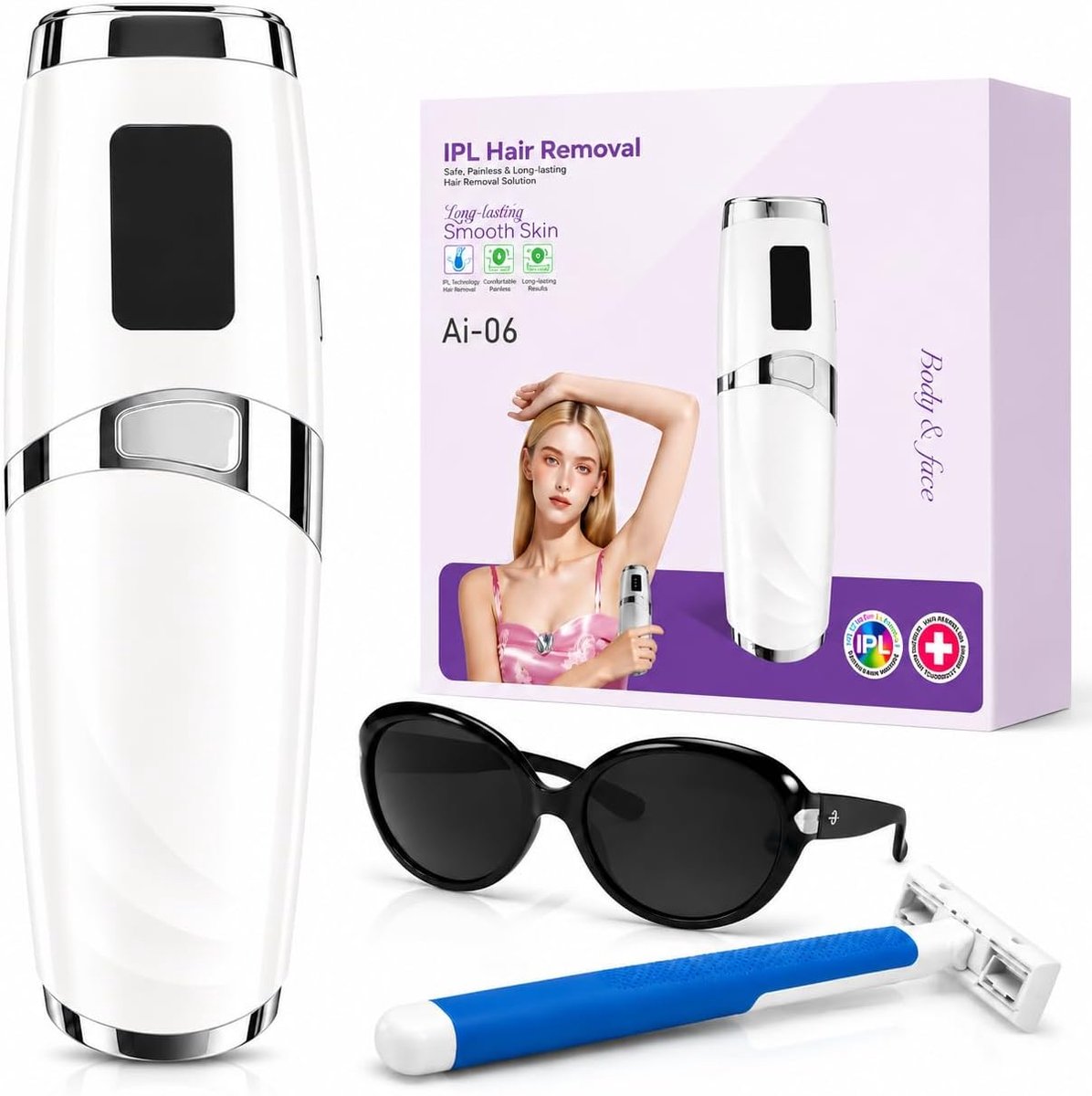 SnelShoppen - IPL Epilator met Lichtpuls en Temperatuurregeling - Elektrische Ontharingsset voor Dames - Voor Gezicht, Oksels, Lichaam - 999.999 Flits