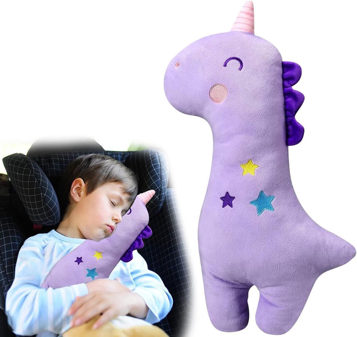 SnelShoppen - Kids Autogordel Kussen - Zachte Schouderpad voor Kinderen - Unicorn en Giraf Vorm - Ondersteuning Nek en Hoofd - Ideaal voor Reizen met