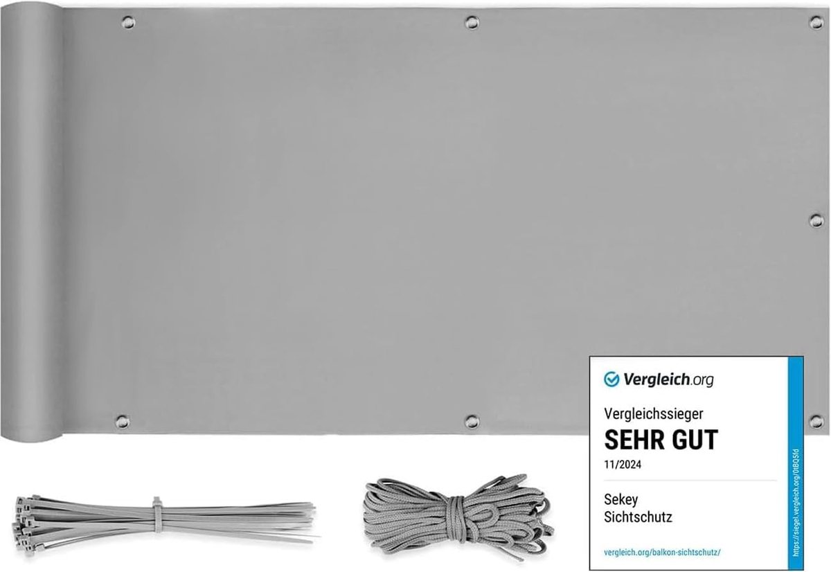 Thijox - Balkonscherm 0,9 x 3 m - Ondoorzichtig Windscherm met Ingestanste Ringen en Nylon Kabelbinders - 100% Privacy in Antraciet en Lichtgrijs - Id