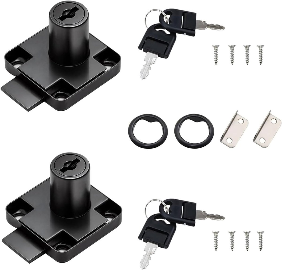 SnelShoppen - 4x Camslot 22mm Beveiligingsslot voor Meubels, Kasten, Lades en Postbussen - Inclusief 8 Sleutels, 4 Carabiners, 4 Latches en 16 Schroev