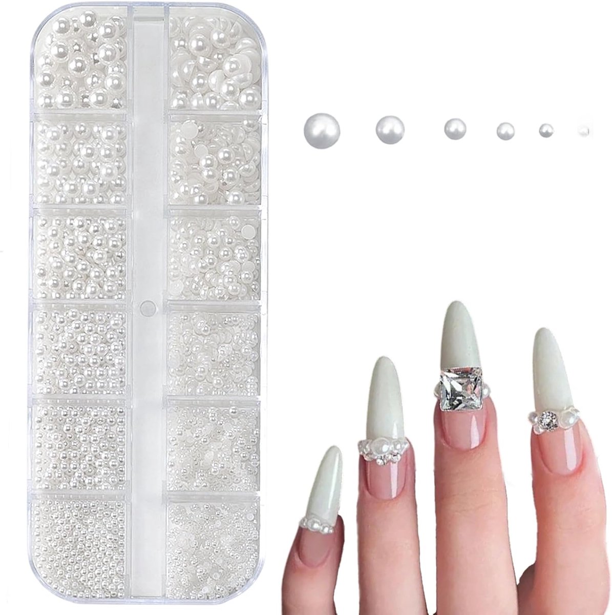 SnelShoppen - Nail Art Rhinestones Set - 6 Maten Witte Plastic Steentjes voor DIY Nail Art, Bruiloften, Feestjes en Creatieve Projecten