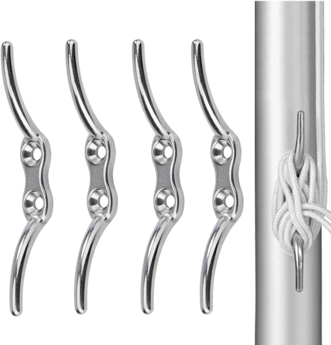 SnelShoppen - 4x Rvs Vlaggenclips, Staaldraad Klemmen, Vlaggenmast Bevestiging, Kabel Klemmen voor Jacht, Haven, Dek, Boot, Roestvrij Staal, Duurzaam