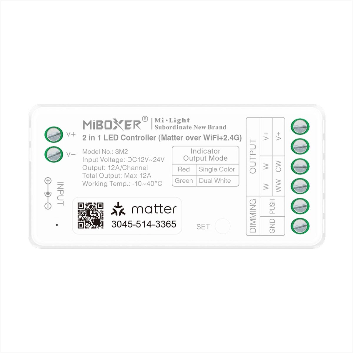 SnelShoppen - LED Controller 2-in-1 DC12-24V voor Slimme Verlichting - Matter + WiFi + 2.4GHz Ondersteuning - Geschikt voor LED Strips - App Besturing