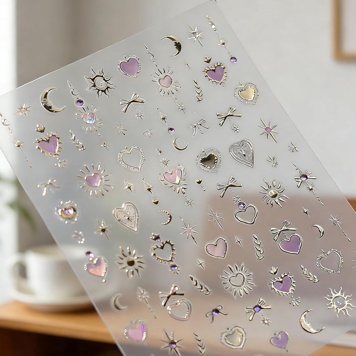 SnelShoppen - Pinkes Herz Nail Sticker - 5D Gouden Ster Nail Art Stickers met Strik Ontwerp - Valentijnsdag Nagel Stickers voor Vrouwen & Meisjes - De