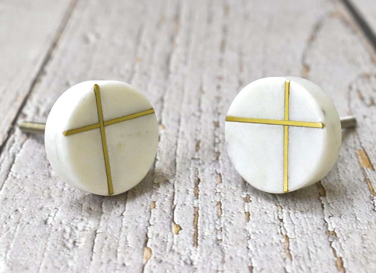 SnelShoppen - Square Marble Brass Knob - Modern Cabinet Knob, Decoratieve Hardware, Meubelbeslag, Kastgrepen, Dresser Pull, Wit Rond, 4 cm