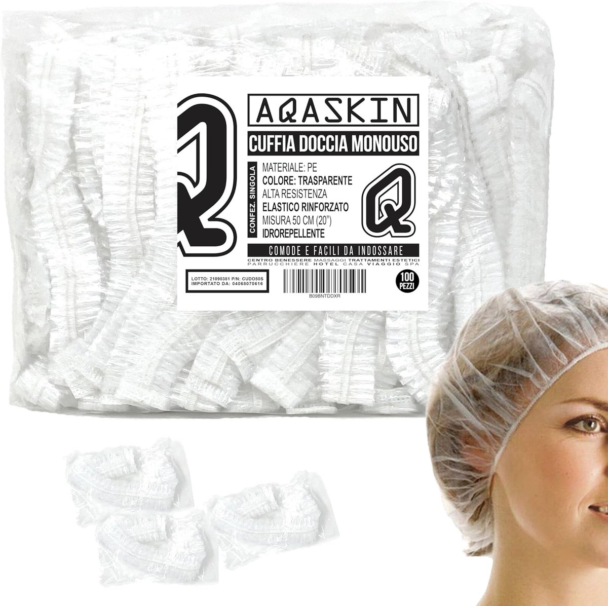 SnelShoppen - Disposable Shower Headphones - 100 Stuks - Individueel Verpakt - PE Douchecaps - Ideaal voor Hotel, Spa en Kappers - Diameter 50 cm