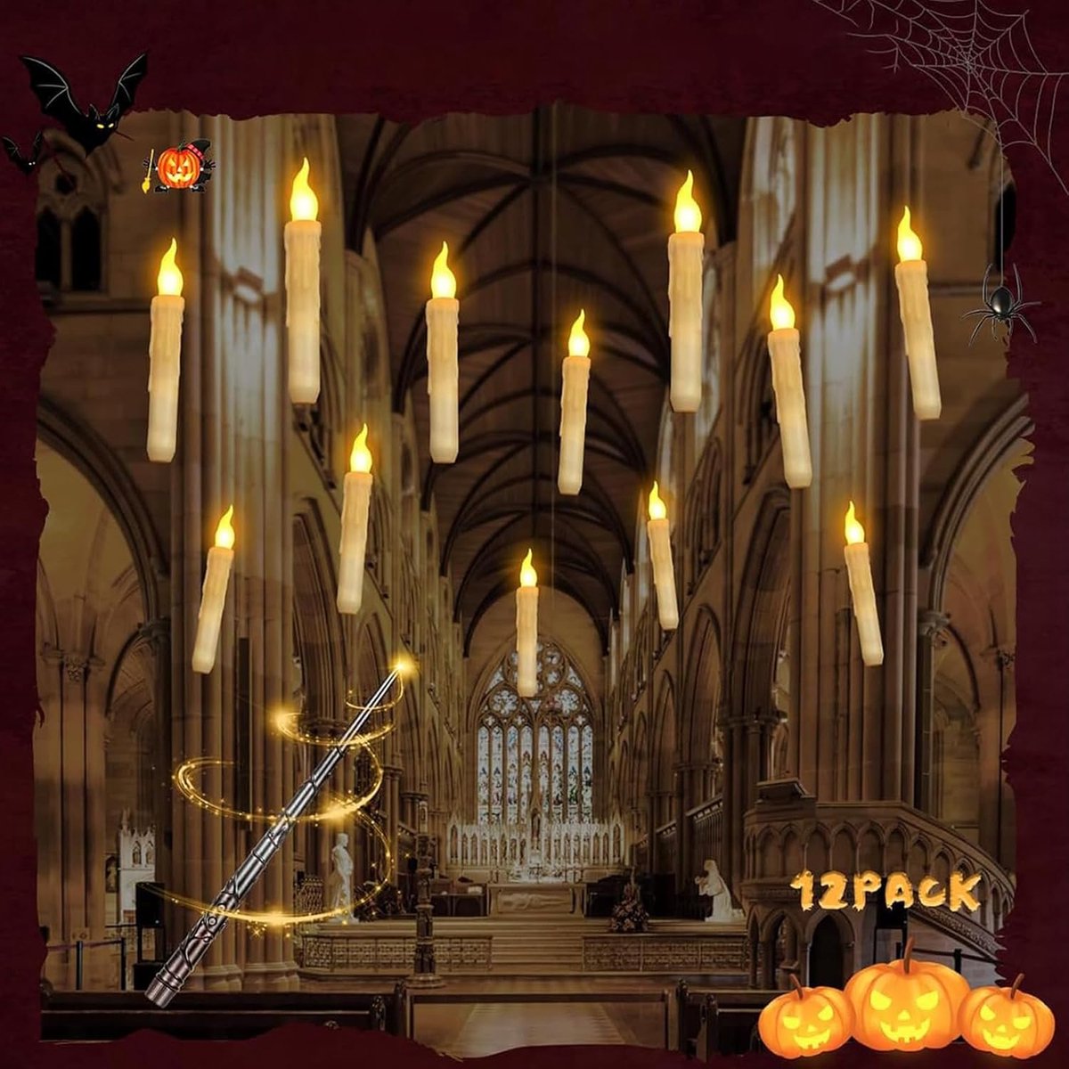 SnelShoppen - Halloween Decoraties - LED Kaarsen met Wandafstandsbediening - Drijvende Kaarsen voor Binnen, Thuis, Kamer, Klaslokaal, Slaapkamer, Verj