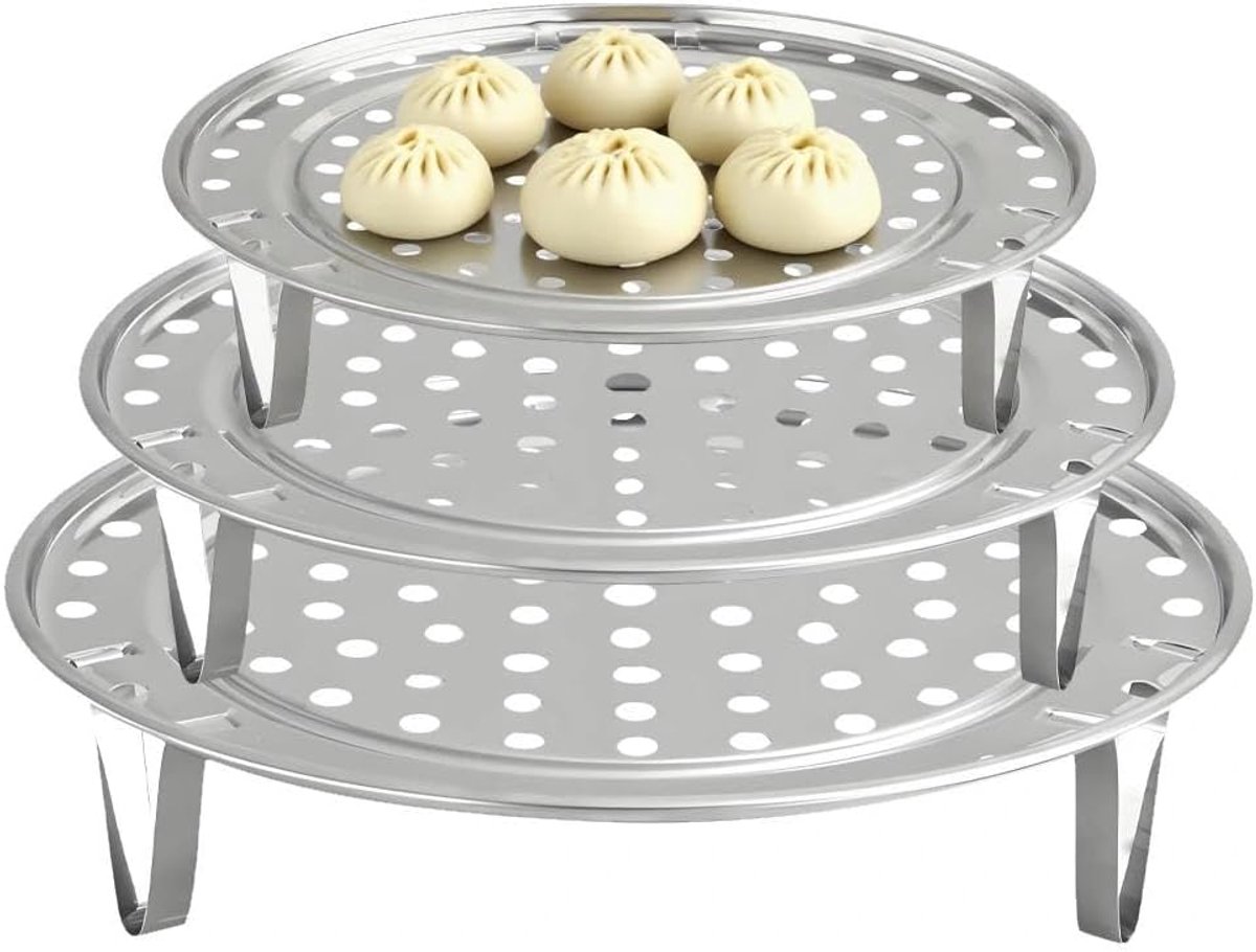 SnelShoppen - RVS Stoominzet Set 3 Stuks 18/20/22cm | Stapelbare Stoomrek voor Pannen, Soepketels, Drukkokers, Groenten, Dumplings, Vis en Eieren