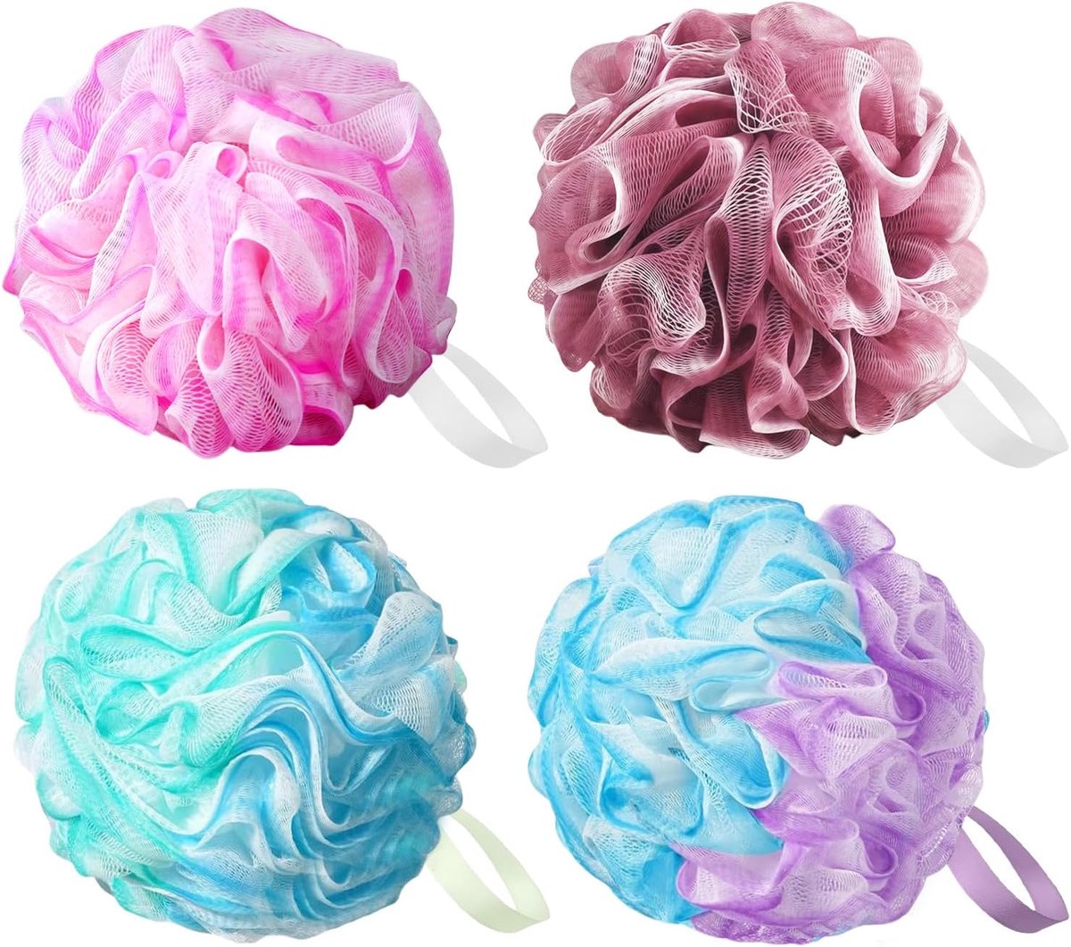 SnelShoppen - 4 Stuks Extra Grote Bad Sponsen - 75g Luxe Douche Loofah Ballen - Zacht, Duurzaam, Efficiënt Schuimen voor Lichaamsreiniging en Exfoliat