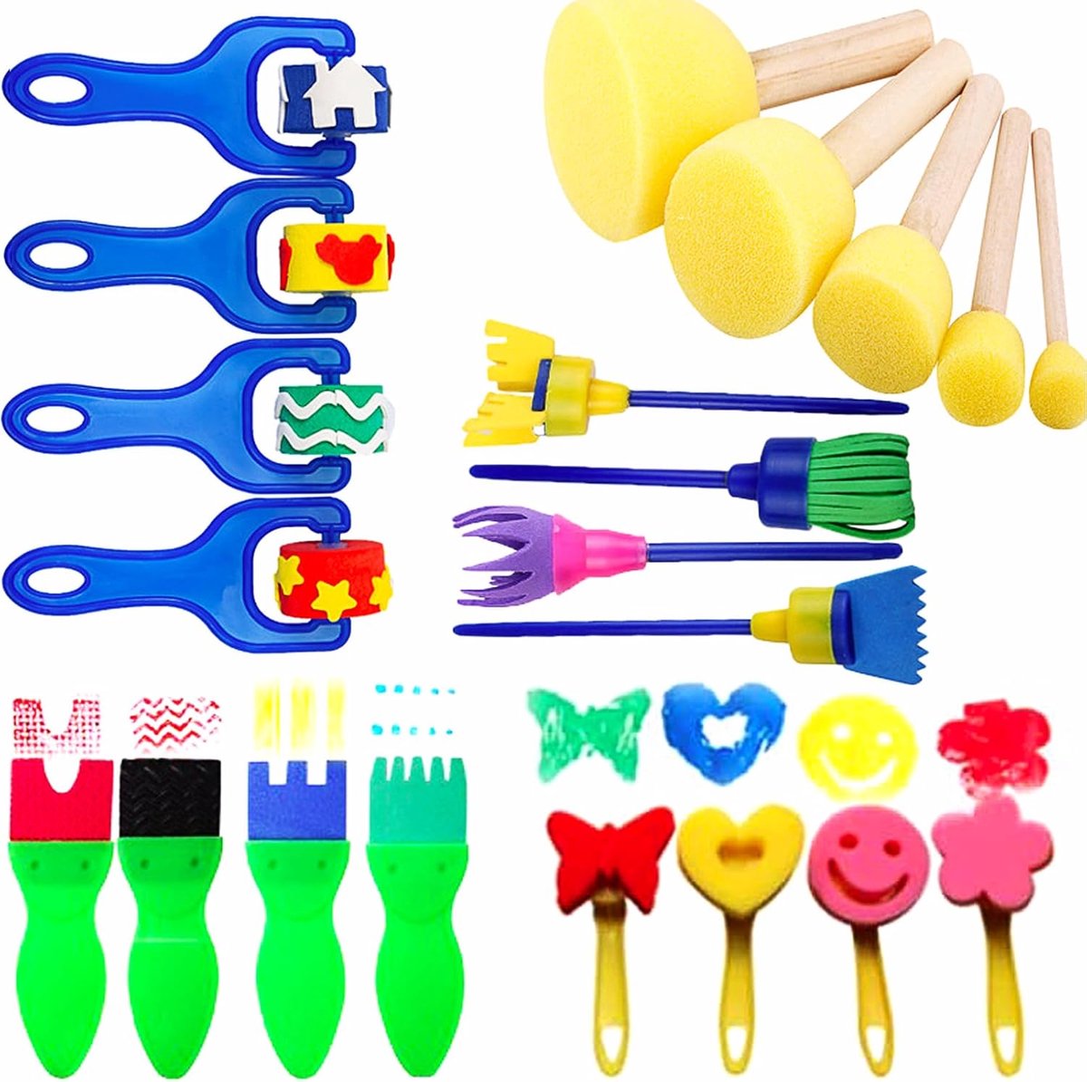 SnelShoppen - Sponge Painting Brush Set 21-delige Schilderset voor Kinderen, Non-Toxisch EVA Schilderkwasten, Creatieve DIY Tekengereedschap voor Peut