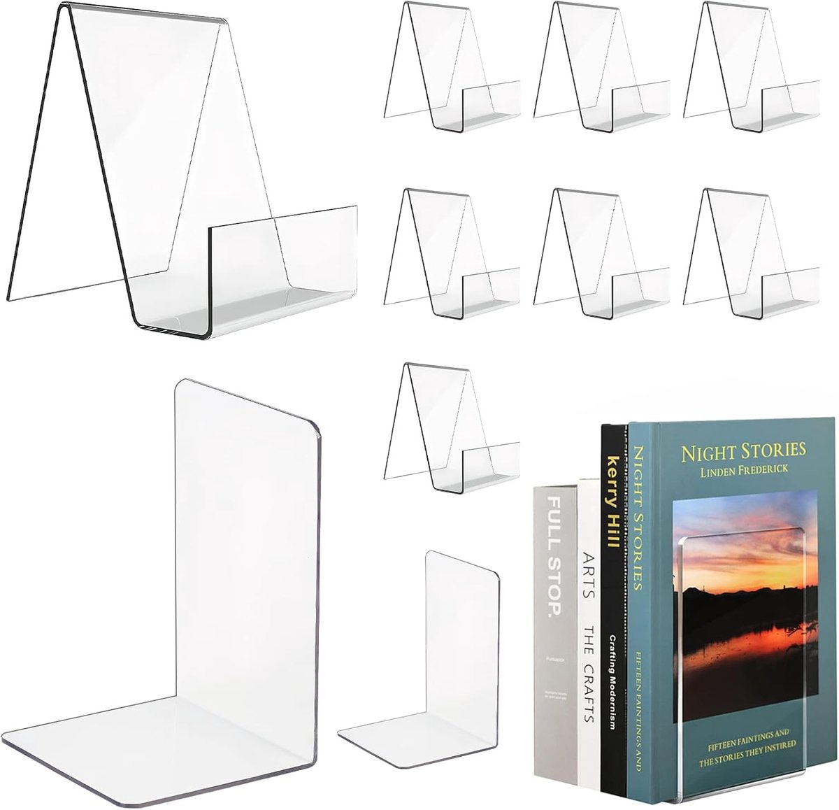 SnelShoppen - Pack van 10 Boeksteunen, Transparante Boekstand, Acryl, Ideaal voor Kantoor, School, Bibliotheken, Foto Boeken Presentatie