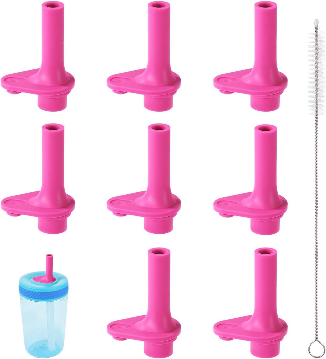 SnelShoppen - 8 Stuks Vervangende Bijtventielen voor Herbruikbare Rietjes - BPA-vrij Silicoon Mondstuk met Reinigingsborstel - Ideaal voor Thuis, Camp