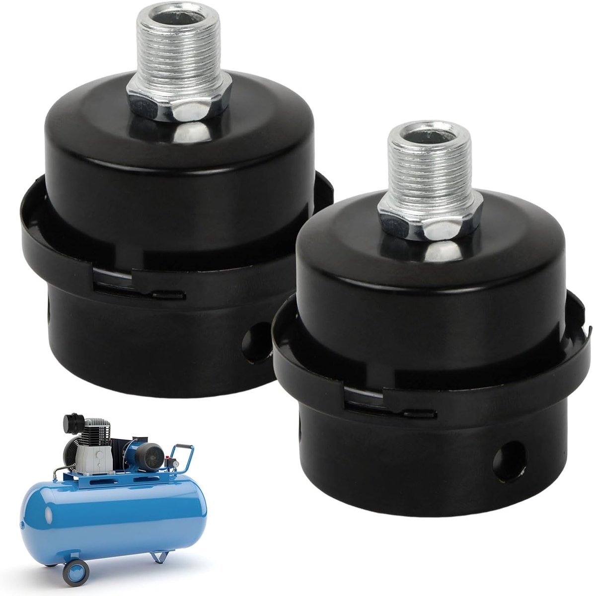 SnelShoppen - 2 stuks Compressor Filter Silencers 3/8 inch 16 mm Draad, Metaal Luchtfilter voor Compressor, Geluidsdemper en Ingangsfilter voor Verbet