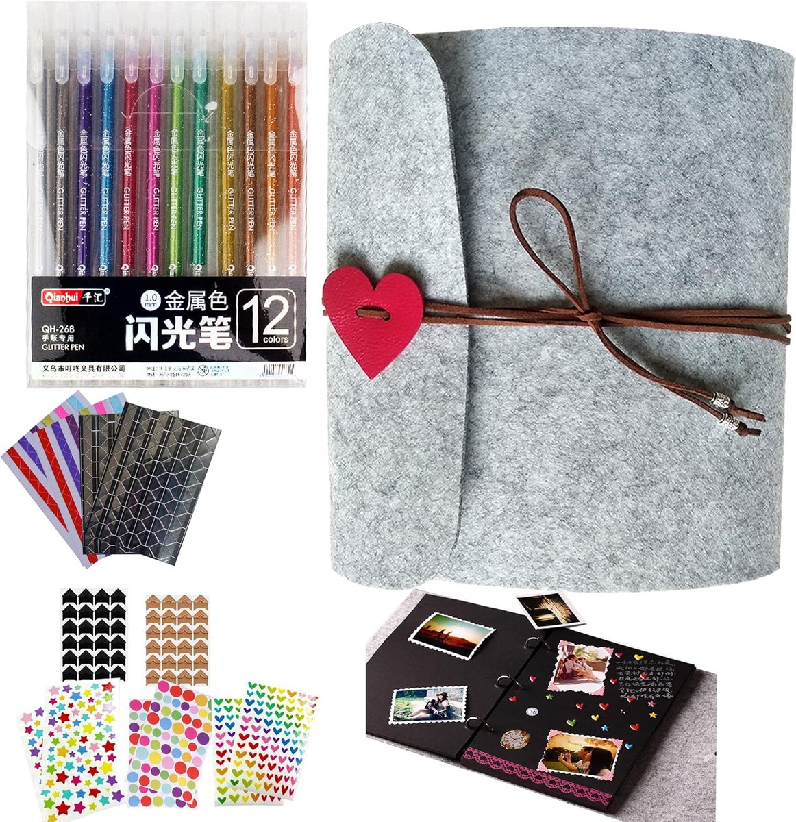 SnelShoppen - Foto Album Scrapbook - Zwart - 30-Pagina's - DIY Fotoboek voor Verjaardag, Afstuderen, Huwelijksverjaardag - Met Roestvrijstalen Ringen