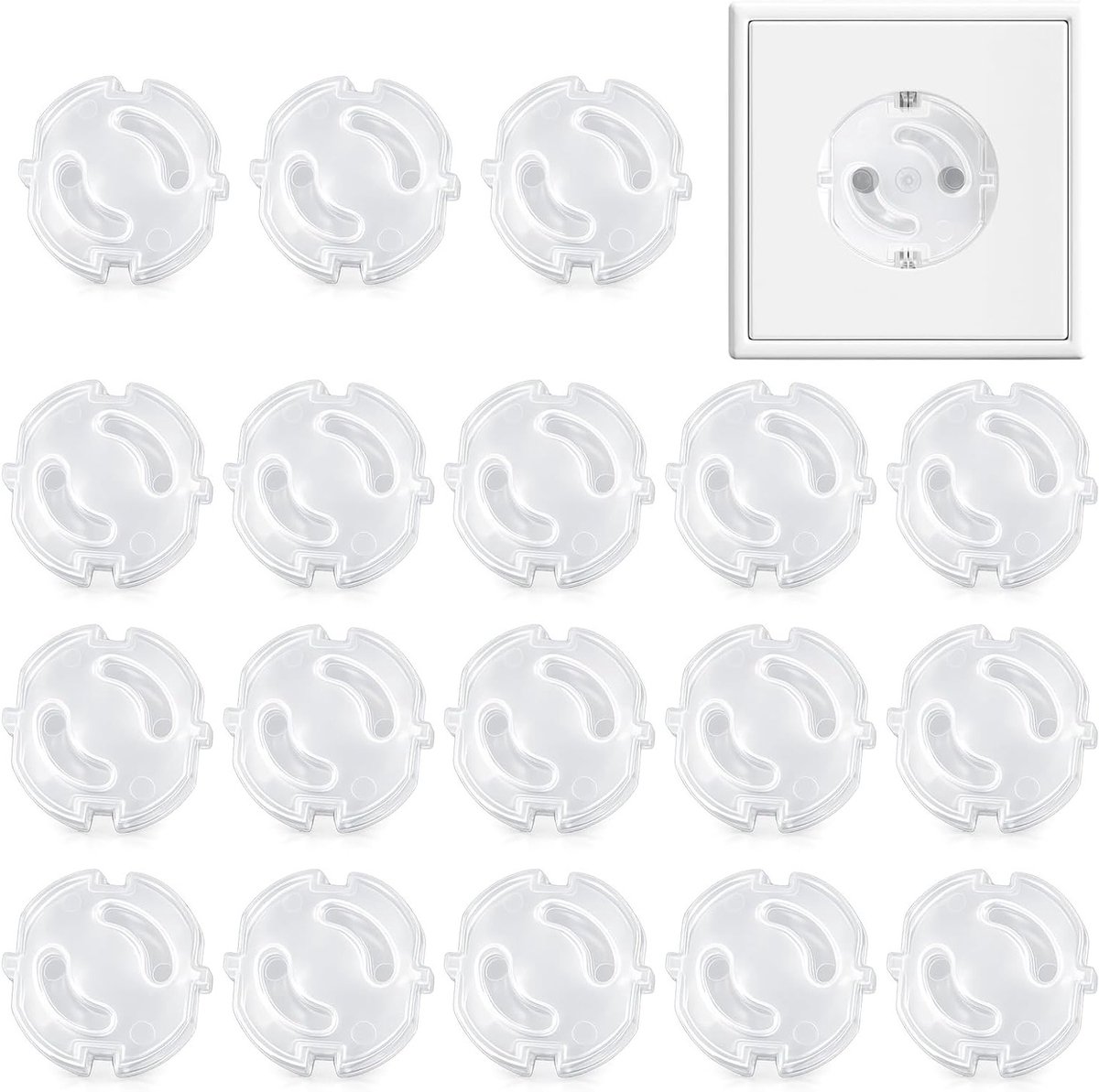 Veiligheidspluggen voor Kinderen - 18 x Socket Protection Type E/F met Draai Mechanisme en 3M Lijm voor Makkelijk Monteren zonder Schroeven, Kindveiligheid en Elektrische Veiligheid