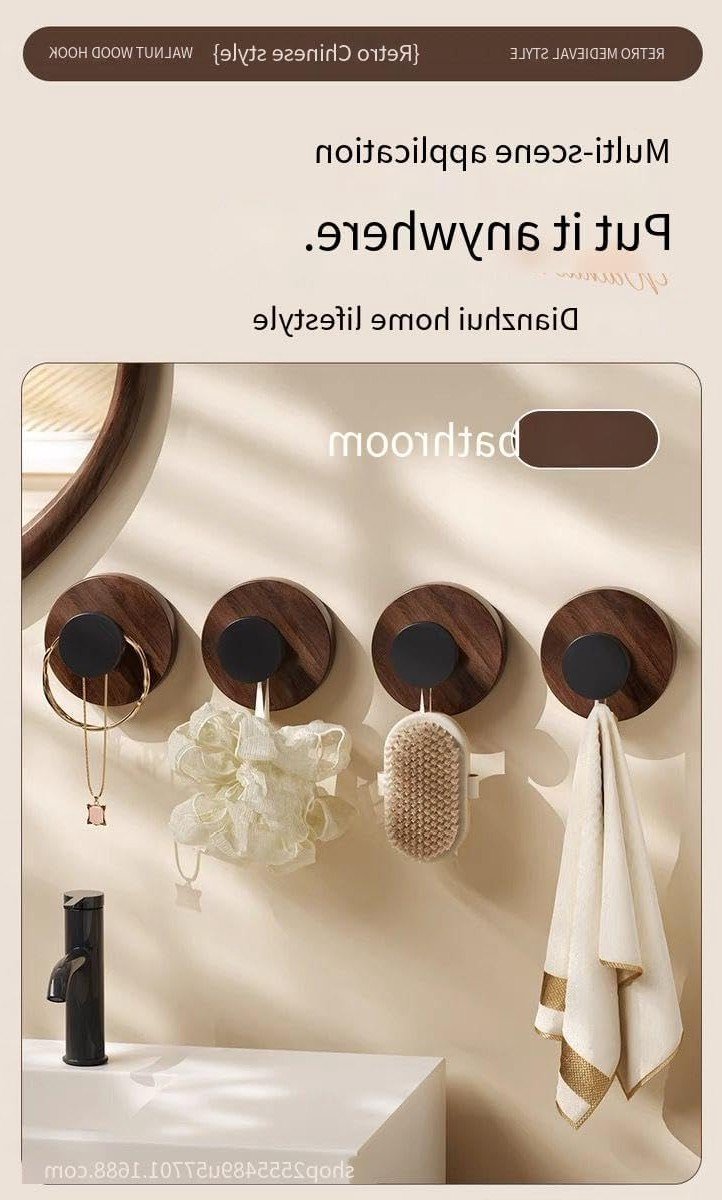 Set van 6 Zuignap Haakjes in Walnootlook - Sterke Zuignappen voor Handdoeken, Keuken en Badkamer, Geen Boren Nodig voor Glas en Spiegel