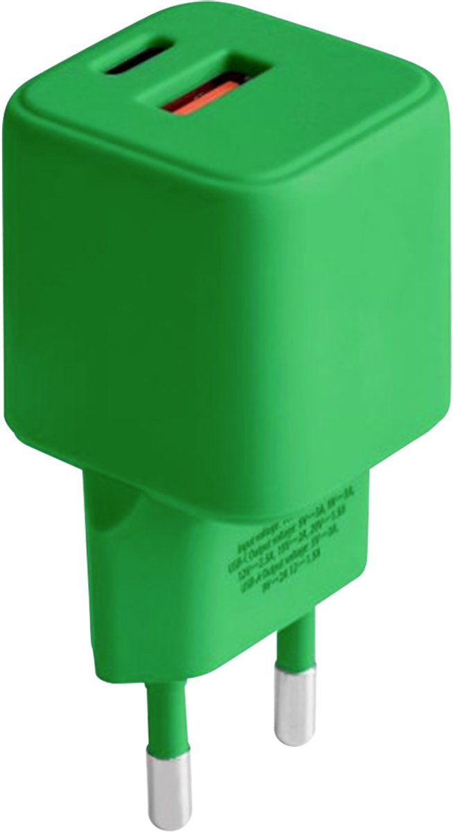 Forever, GaN-netvoeding met USB-C PD 30 W en USB-A 18 W QC uit de Colorum-collectie, Groen