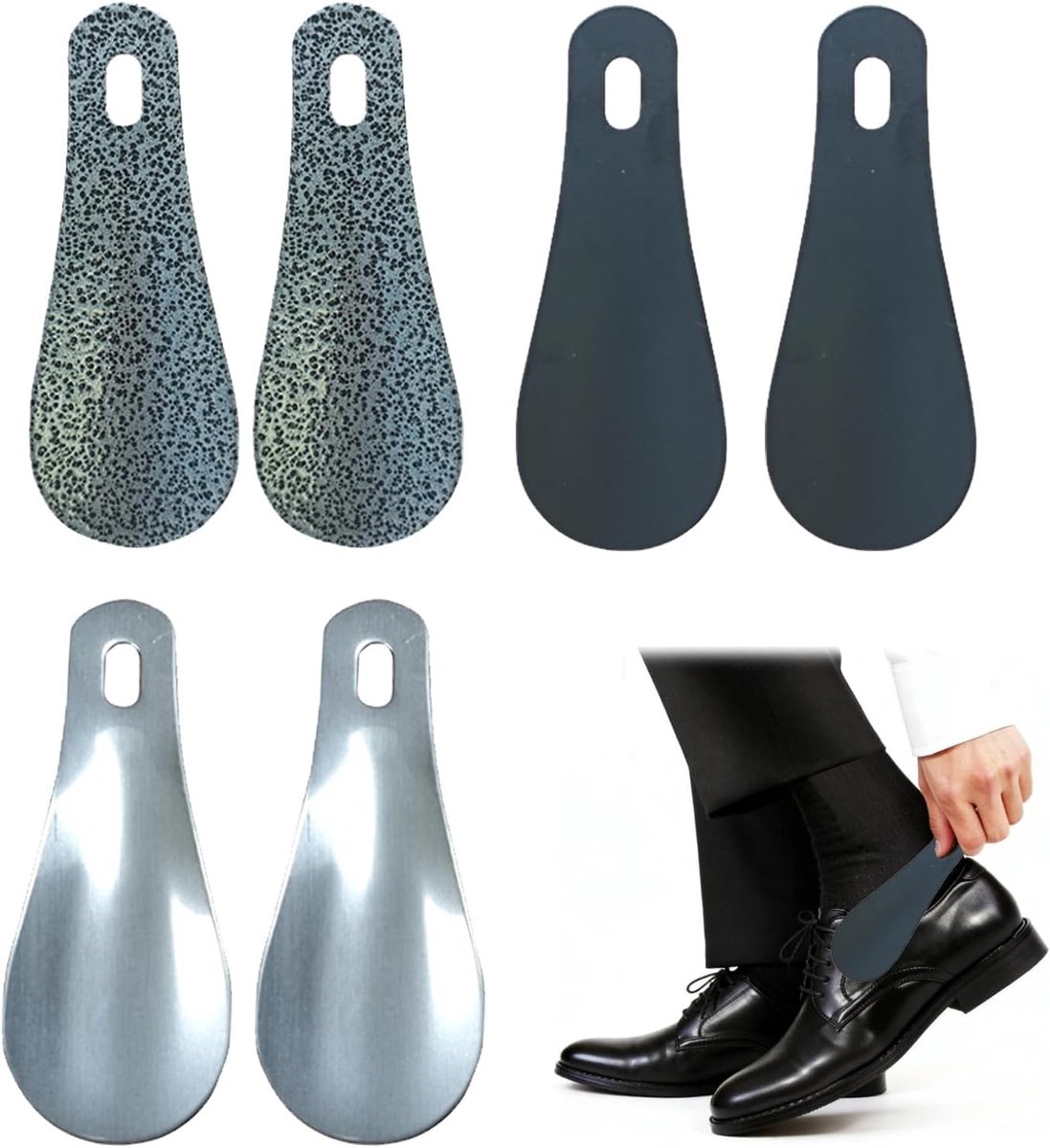 SnelShoppen - 6 Pcs RVS Schoenlepels – 10cm Korte Metaal Schoenlepels met Ophanggaatje – Draagbare Mini Schoenhulp Voor Mannen, Vrouwen en Senioren