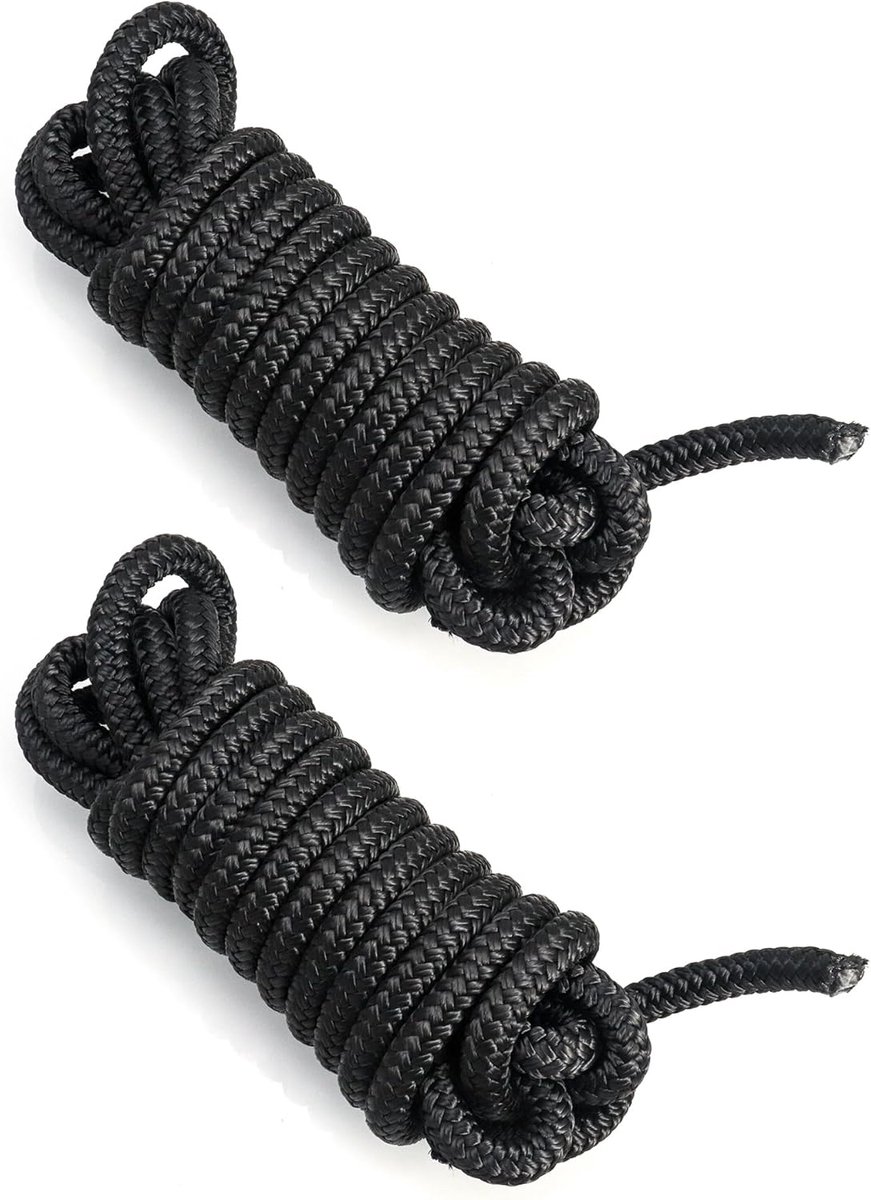 SnelShoppen - 2x QWORK Mooring Line Ankerlijn Touw - Dubbel Gevlochten Nylon 10mm x 4.5m met 30cm Oog - Sterk, Duurzaam en Weerbestendig voor Boot, Ca